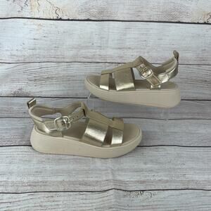 Fitflop F-Mode Leather Flatform Womens Sz 6 Fisherman Sandals Gold
